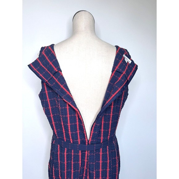L.L. Bean Red & Blue Check Seer Sucker Sleeveless Dress Belted Size 16 - Picture 9 of 11